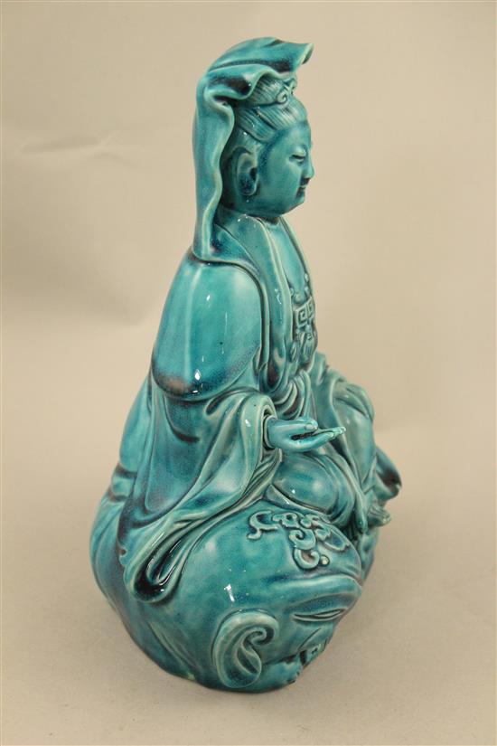 A Chinese turquoise glazed model of Puxian, 19th century, 21cm